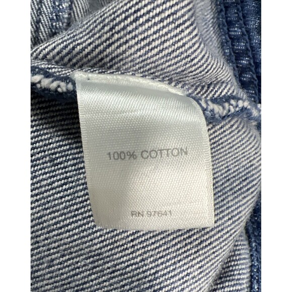 J Jill Denim Blue Jean Size Medium Fringe Trim Button 100% Cotton Shacket - Picture 6 of 12